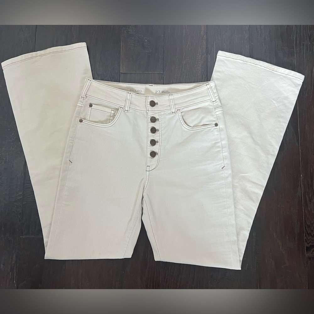 Anthropologie Pilcro The Icon Cream Flare Jeans Button Fly Size 27
